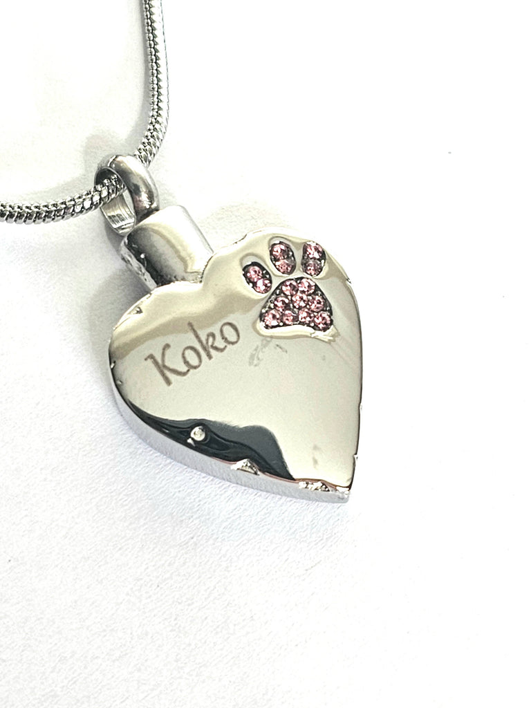Pink Crystal Paw Print - Pet Cremation Pendant PRAGMA - Cremation Jewellery & Urns  Cremation Jewellery cremation necklace