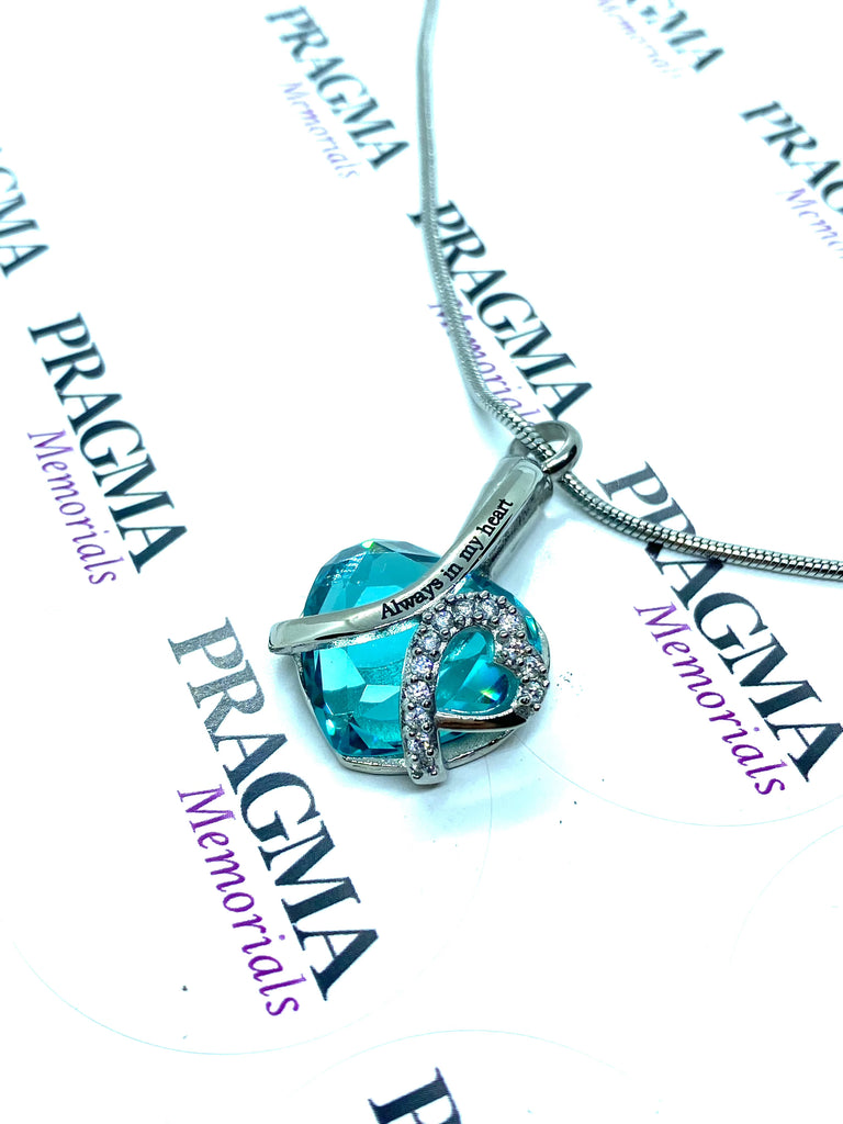"Always in my heart" Blue Rhinestone - Cremation Necklace PRAGMA - Cremation Jewellery & Keepsakes Cremation Jewellery cremation necklace