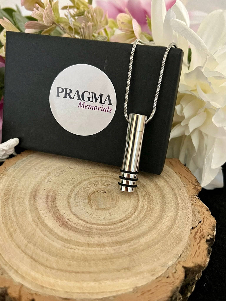 Black & Silver Cylinder - Cremation Pendant for Ashes Pragma-memorials Cremation Jewellery cremation necklace