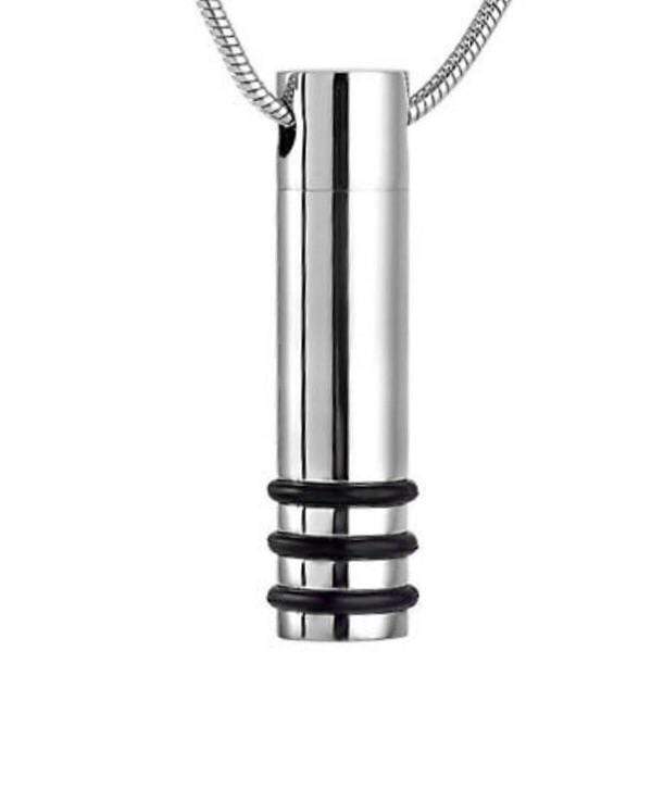 Black & Silver Cylinder - Cremation Pendant for Ashes - PRAGMA - Cremation Jewellery & Keepsakes
