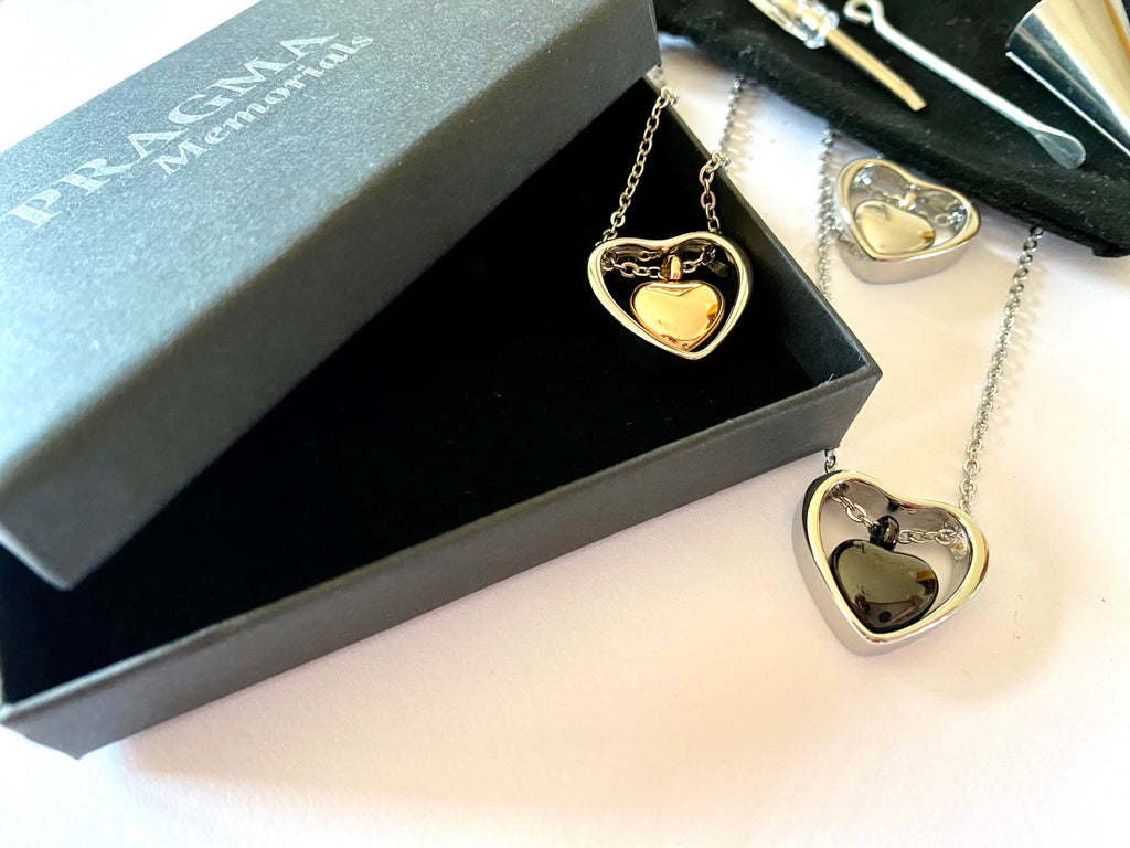 Double Heart Pendant Ashes Necklace Pragma-memorials cremation necklace
