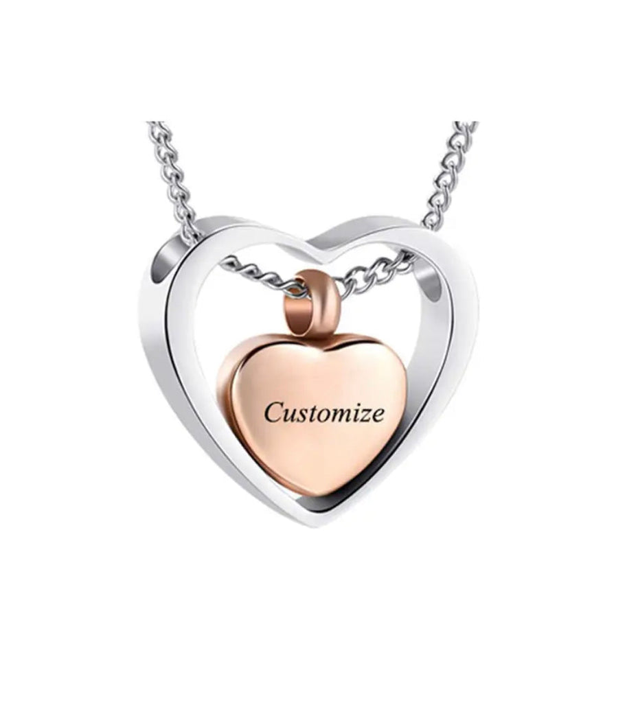 Double Heart Pendant Ashes Necklace Pragma-memorials Rose-Gold Heart cremation necklace