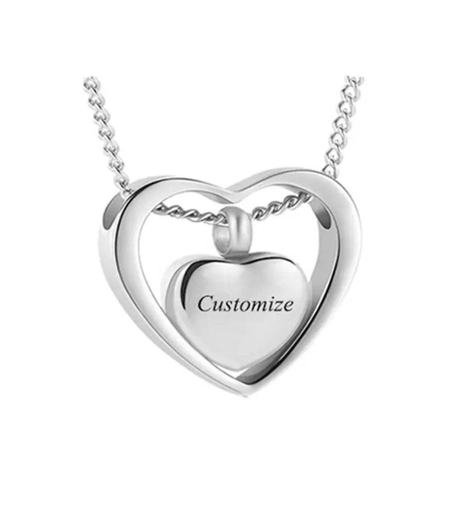 Double Heart Pendant Ashes Necklace Pragma-memorials Silver Heart cremation necklace