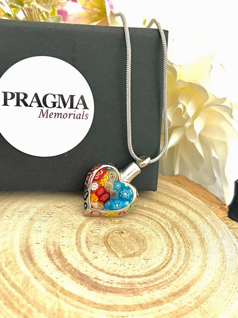 Floral Glass Heart Pendant - Necklace for Cremation Remains PRAGMA - Cremation Jewellery & Urns  Cremation Jewellery cremation necklace