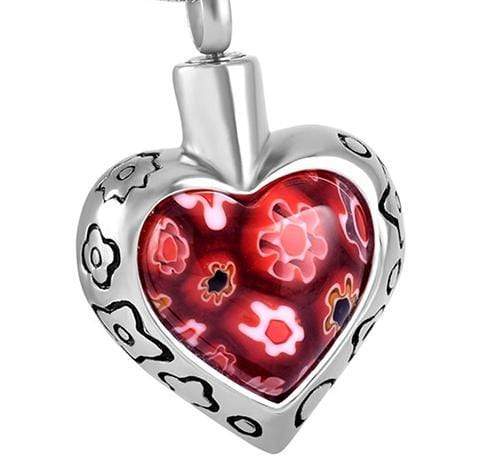 Floral Glass Heart Pendant - Necklace for Cremation Remains - PRAGMA - Cremation Jewellery & Keepsakes