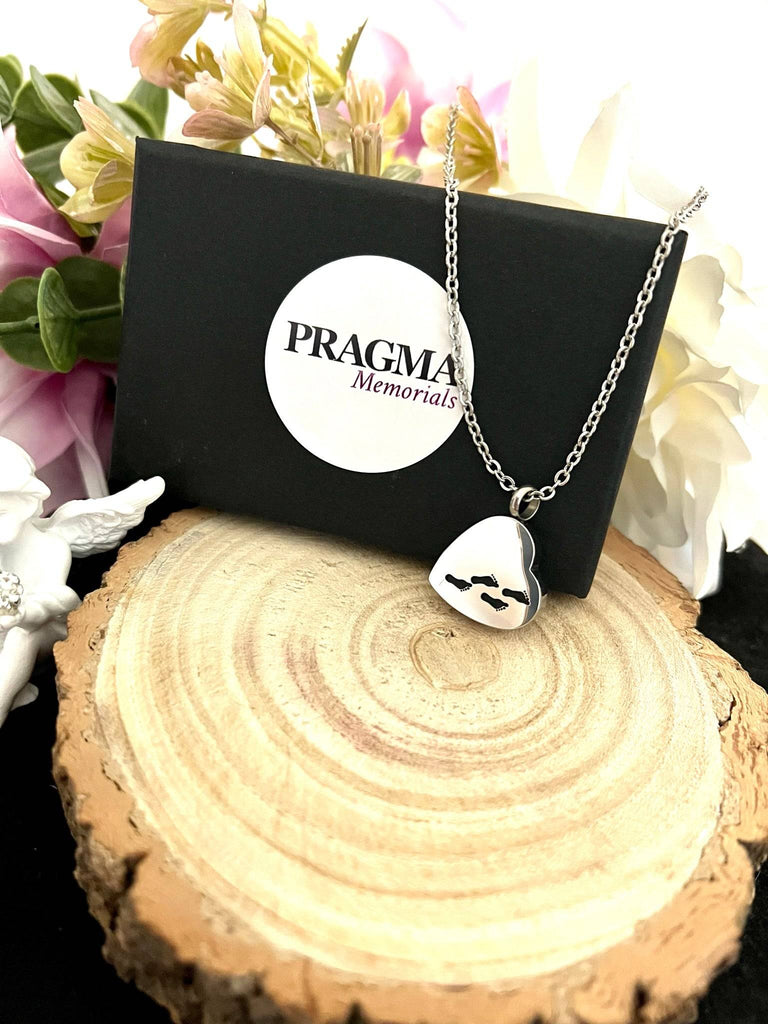 Foot Prints on the Heart Ashes Pendant & Necklace PRAGMA - Cremation Jewellery & Urns  cremation necklace