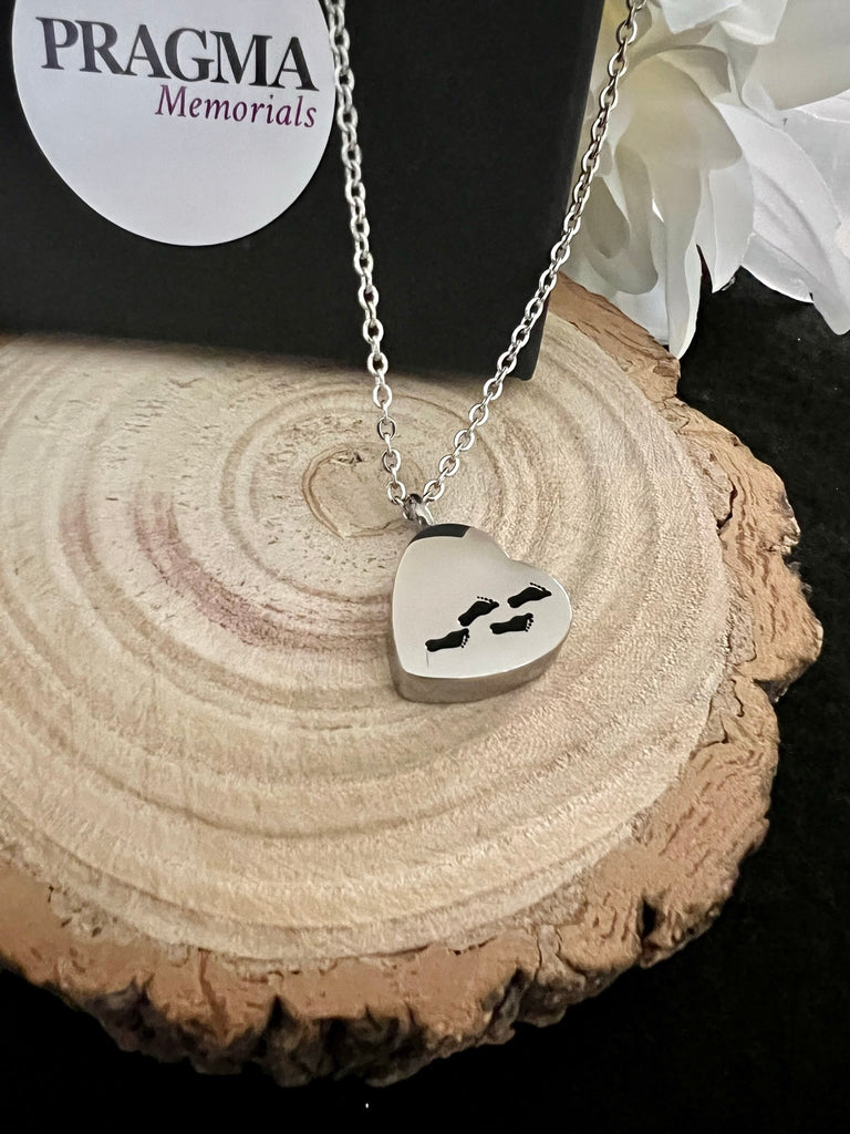 Foot Prints on the Heart Ashes Pendant & Necklace PRAGMA - Cremation Jewellery & Urns  cremation necklace
