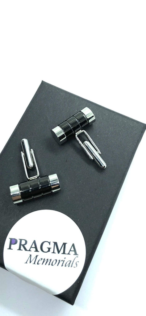 Men's Black and Silver Cufflinks for Cremation Ashes - PRAGMA - Cremation Jewellery & Keepsakes
