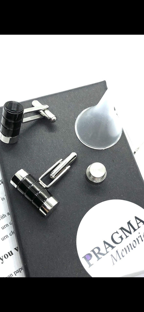 Men's Black and Silver Cufflinks for Cremation Ashes - PRAGMA - Cremation Jewellery & Keepsakes