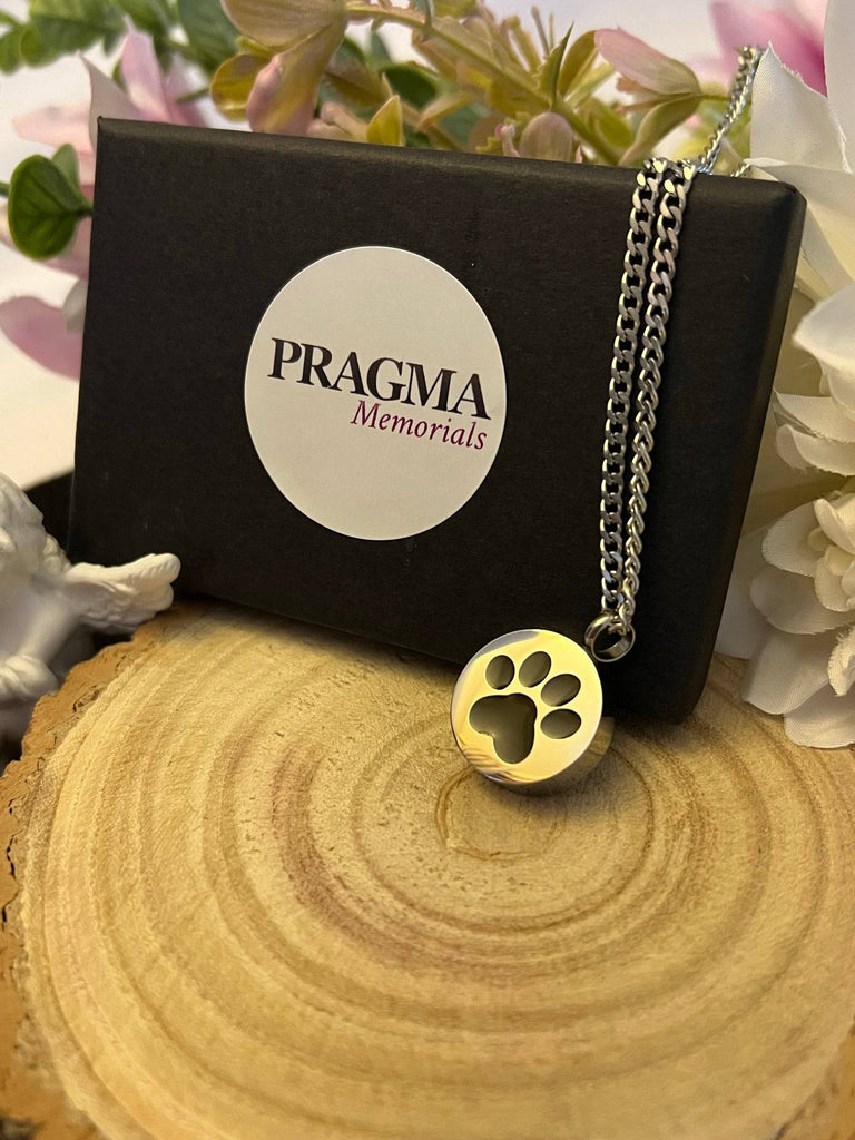 Paw Print Round Urn Necklace for Pet Ashes PRAGMA - Cremation Jewellery & Urns  Cremation Jewellery cremation necklace