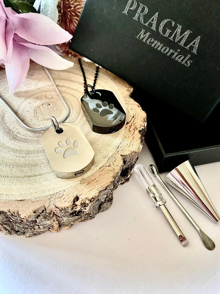 Paw Print Rounded Rectangle - Personalised Cremation Necklace for Pet Ashes PRAGMA - Cremation Jewellery & Keepsakes cremation necklace