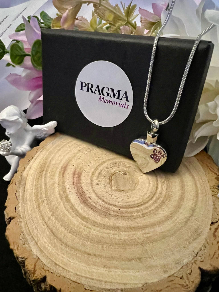 Pink Crystal Paw Print - Pet Cremation Pendant - PRAGMA - Cremation Jewellery & Keepsakes