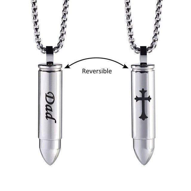 Silver/Black Bullet with Cross - Dad Cremation Pendant - PRAGMA - Cremation Jewellery & Keepsakes