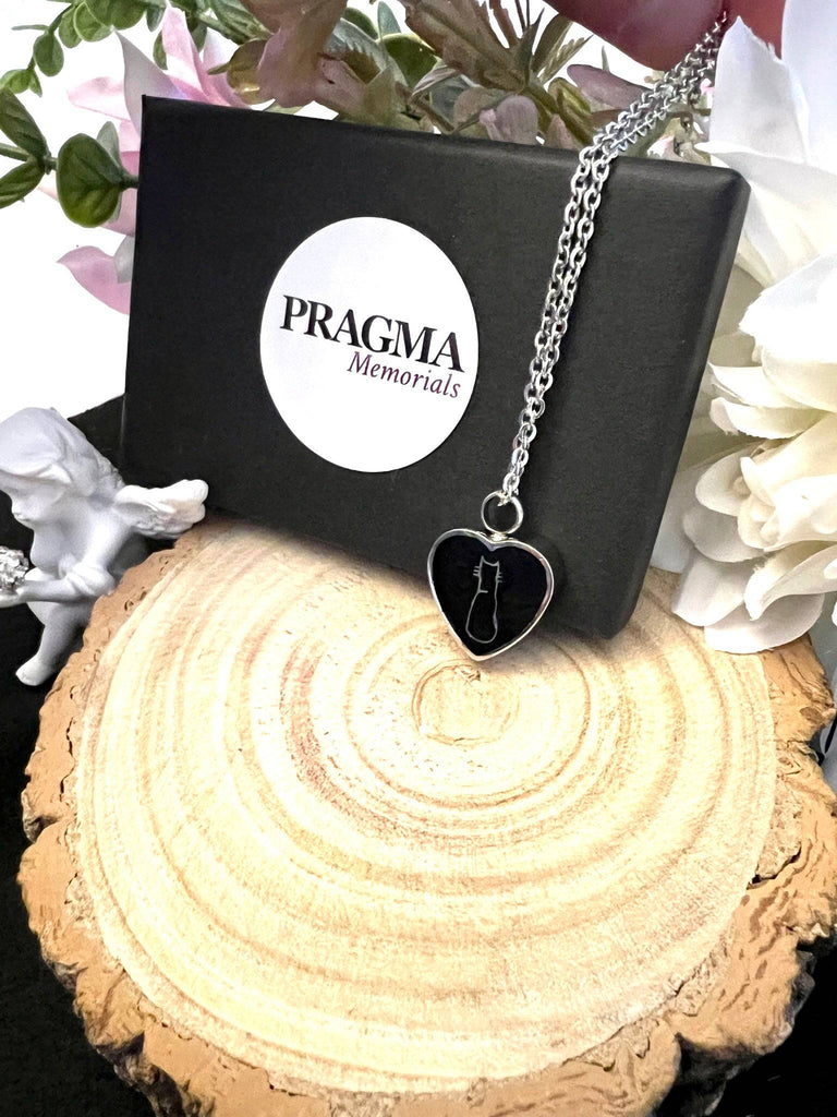 Silver Cat on Heart - Pet Cremation Pendant Pragma-memorials Cremation Jewellery 20 INCH cremation necklace