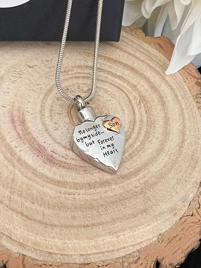 Silver "No longer by my side, but forever in my heart" - Cremation Necklace for Son/Daughter/Brother/Sister/Mum/Dad PRAGMA - Cremation Jewellery & Keepsakes cremation necklace