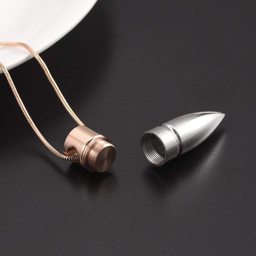 Silver & Rose-Gold Bullet Pendant for Cremation Ashes - PRAGMA - Cremation Jewellery & Keepsakes