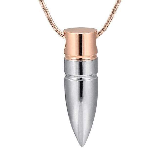 Silver & Rose-Gold Bullet Pendant for Cremation Ashes - PRAGMA - Cremation Jewellery & Keepsakes