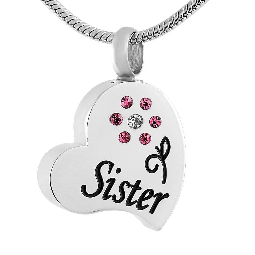 Sister Crystal Love Heart Necklace and Pendant for Cremation Ashes - PRAGMA - Cremation Jewellery & Keepsakes